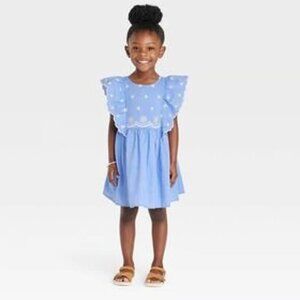 Brand New Cat & Jack Toddler Girls' Chambray Lace Dress - Blue 18 Month.